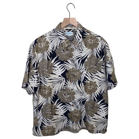 Caribbean Other - Caribbean Men's Floral Silk Shirt Black and Brown, L